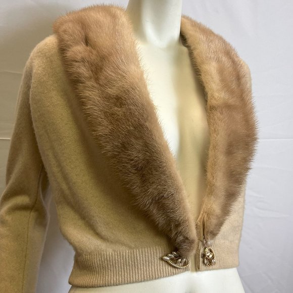 Bernard Altman Cashmere Sweater with Mink Fur Trim - Picture 3 of 10